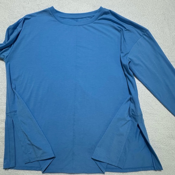 Garnet Hill Women Large Blue Side Slits Lagenlook Long Sleeve T-Shirt Pullover - Picture 8 of 8